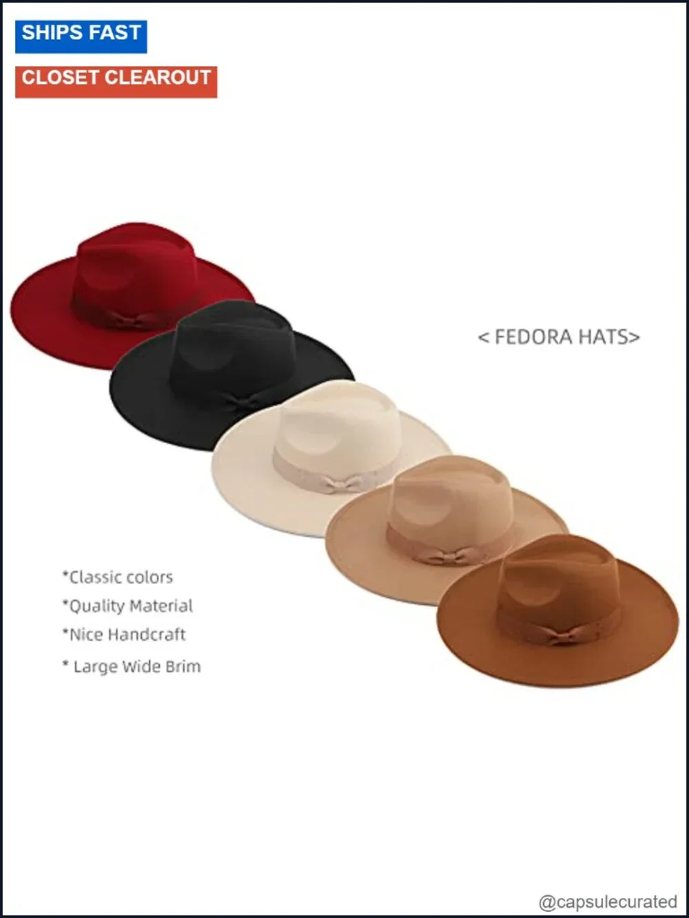 Wide Brim Fedora Hat Women's Wool Polyester Adjustable